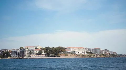 The Ship passes by the City III. Stock Footage 53288322