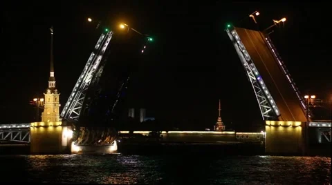 The ship passes under the raised bridge Stock Footage 55197797