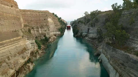 Ship passing through Corinth Canal in Greece 스톡 동영상 114050160