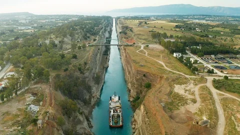 Ship passing through Corinth Canal in Greece Stock Footage 114050415