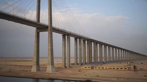 Ship passing through Suez Canal under Salam bridge. Stock Footage 77370085
