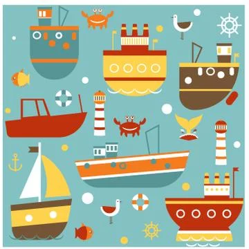 Ship pattern flat illustration seamless design Illustrazione stock