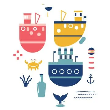 Ship pattern flat illustration seamless design Stock Illustration