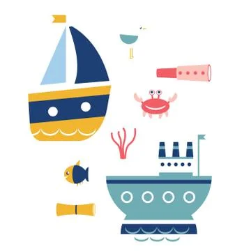 Ship pattern flat illustration seamless design イラスト素材