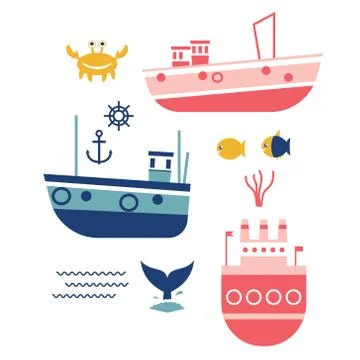 Ship pattern flat illustration seamless design Illustrazione stock