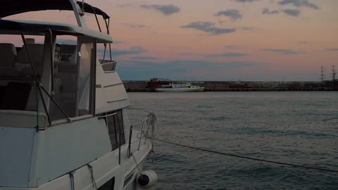 Ship is at the pier at sunset Stock Footage 174923961