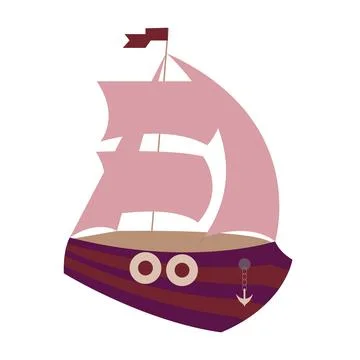 A ship with pink sails. Vector illustration. Stock Illustration