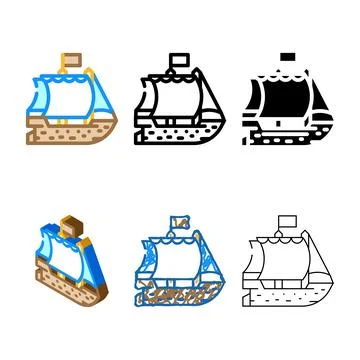 Ship pirate multistyle color icon vector Stock Illustration