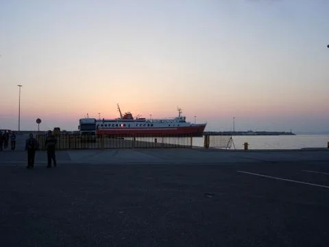 Ship in port at down Stock Photos