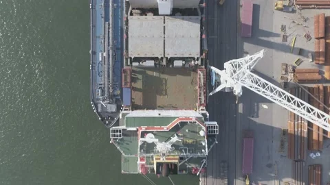 Ship in port - Top down view Stock Footage 140789978