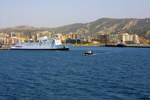Ship in the port of Vlora Stock Photos