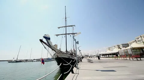 Ship in the port waiting passengers Stock Footage 12274534