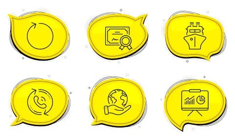 Ship, Presentation and Loop icons set. Call center sign. Shipping watercraft イラスト素材