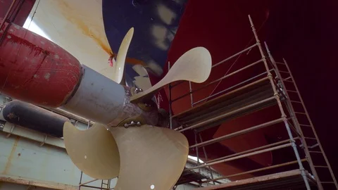 Ship propeller during drydock renovation Stock Footage 105805191