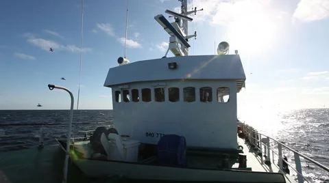 Ship with radar operating on the background of sea and sun Stock Footage 42902685
