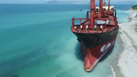 A ship that ran aground 1 Stock Footage 155884527