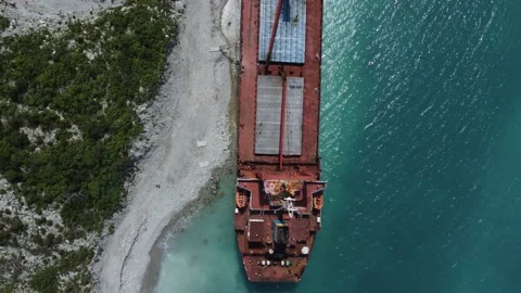 A ship that ran aground 2 Stock Footage 155884523