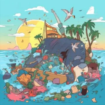 The ship ran aground because of a pile of garbage in the sea Stock Illustration