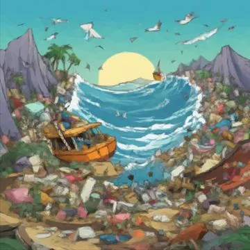 The ship ran aground because of a pile of garbage in the sea Stock Illustration
