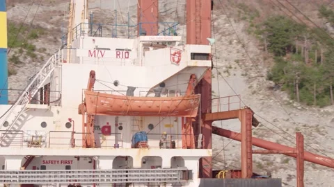 The ship ran aground. Environmental pollution at sea. Aerial view. grounded ship Stock Footage 137652934