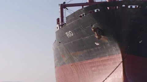 The ship ran aground. Environmental pollution at sea. Aerial view. grounded ship Stock Footage 137654565