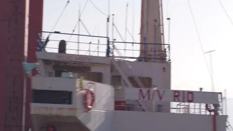 The ship ran aground. Environmental pollution at sea. Aerial view. grounded ship Stock Footage 138834464
