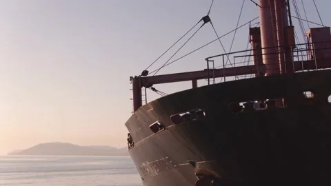 The ship ran aground. Environmental pollution at sea. Aerial view. grounded ship Stock Footage 138834626