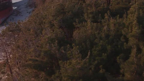 The ship ran aground. Environmental pollution at sea. Aerial view. grounded ship Stock Footage 138834980