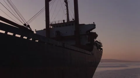 The ship ran aground. Environmental pollution at sea. Aerial view. grounded ship Stock Footage 138835179