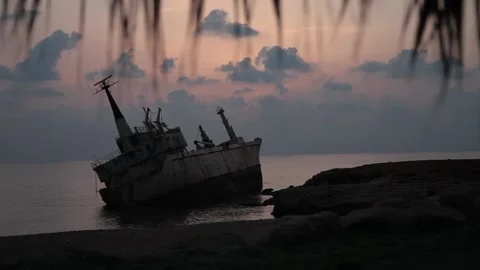 A ship that ran aground at sunset Stock Footage 170755223
