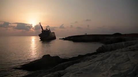 A ship that ran aground at sunset Stock Footage 170755348