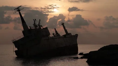 A ship that ran aground at sunset Stock Footage 170755445