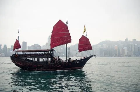 Ship with red sails Stock Photos