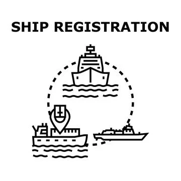 Ship registration concept with vessels and location pin Stock Illustration