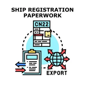 Ship registration paperwork and exporting goods concept Stock Illustration