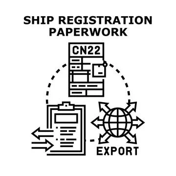 Ship registration paperwork and exporting goods concept Stock Illustration