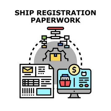 Ship registration paperwork process managing documents Stock Illustration