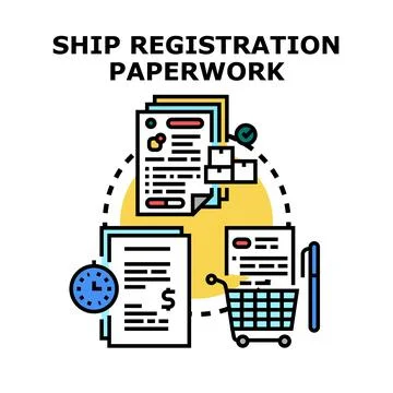 Ship registration paperwork process for official documentation Stock Illustration