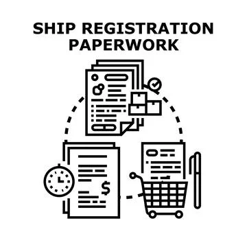 Ship registration paperwork process for official documentation Stock Illustration
