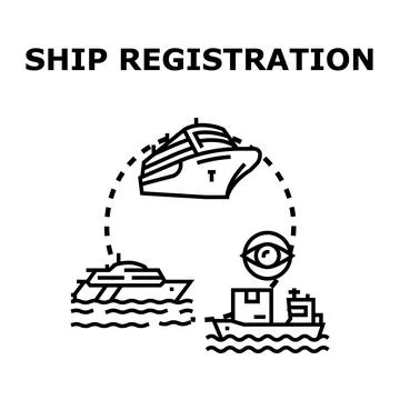 Ship registration process concept with various vessels Stock Illustration