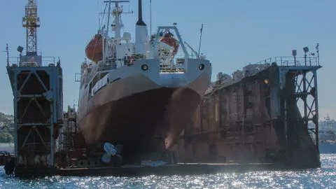 The ship is on the repair platform. Stock Photos