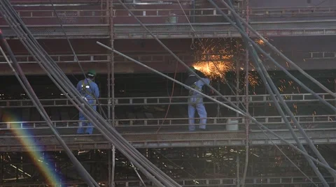 Ship For Repairs In Large Dry Dock Video stock 63988338