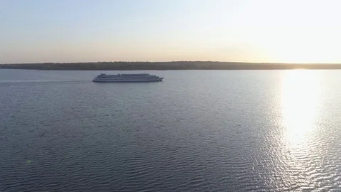 Ship on the river Aerial view Stock Footage 84458178