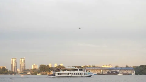 Ship on the river and cityscape in 4K. Stock Footage 150726685