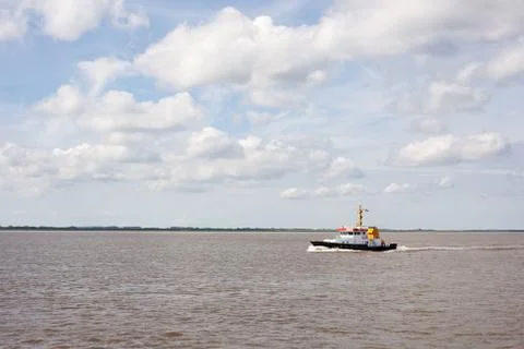 Ship on river elbe Stock Photos