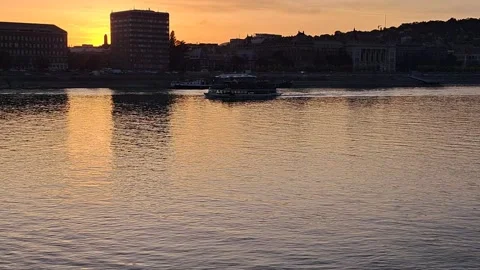 Ship on River Evening Footage Video stock 255618632