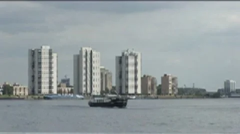 Ship on the river Stock Footage 8338724