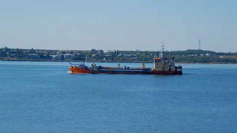 Ship on the river Stock Footage 86484024