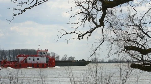 Ship On A River Stock Footage 88416104