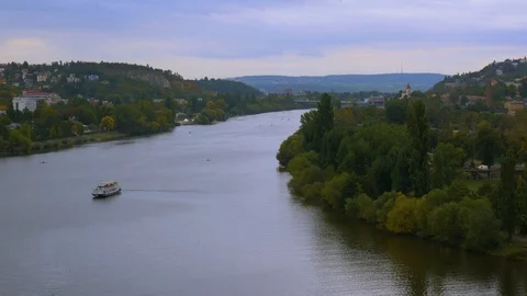 Ship on the river Stock Footage 117678294